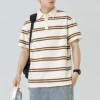 Striped Polo shirt, men's summer loose Japanese-style lapel short-sleeved T-shirt, loose trendy brand retro half-sleeved business T-shirt details Picture